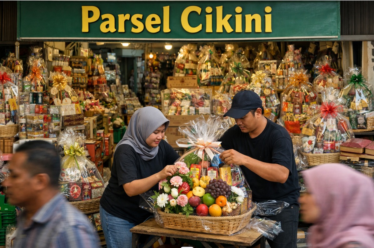 Ilustrasi. Pedang parsel di Cikini, Jakarta Pusat,  yang relatif sepi order saat Nataru 2026. (Ilustrasi AI)